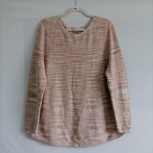 Chico's Womens Beige White Long Sleeve Striped Pullover Sweater Size 3 US XL